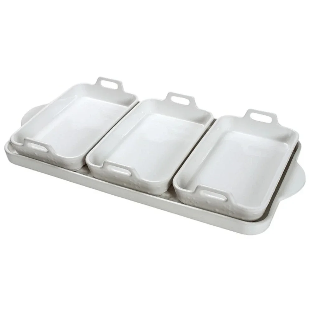 Temp-tations‎ Woodland Set of 3 Ceramic Micro Bakers with Serving Tray White